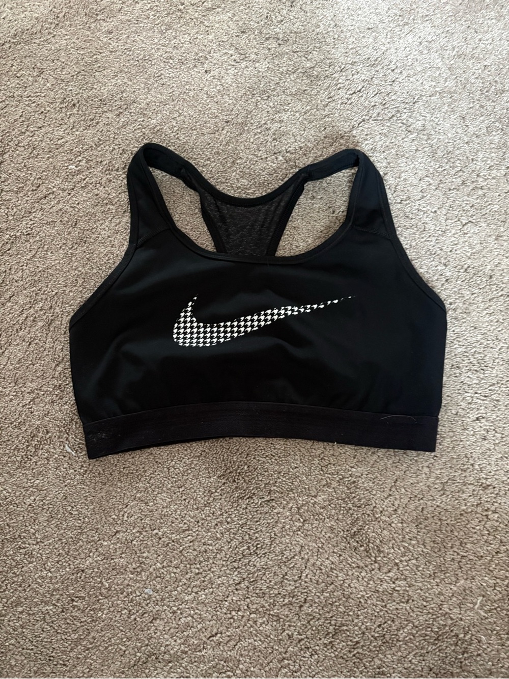 Nike Black Women’s Racerback Sports Bra with White Swoosh